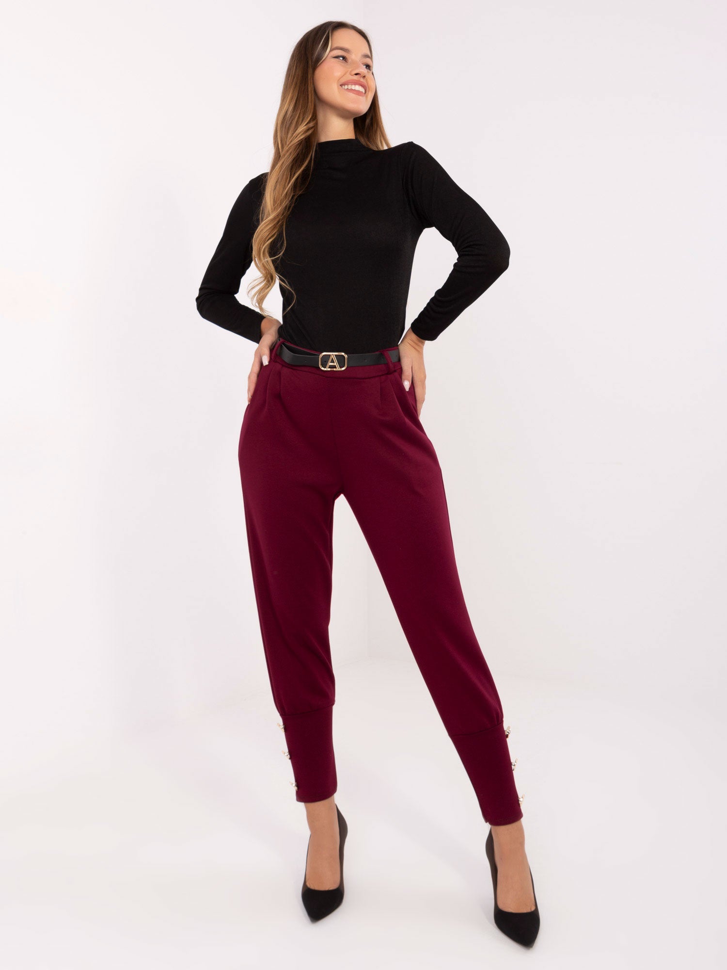 Bordowe eleganckie spodnie dresowe