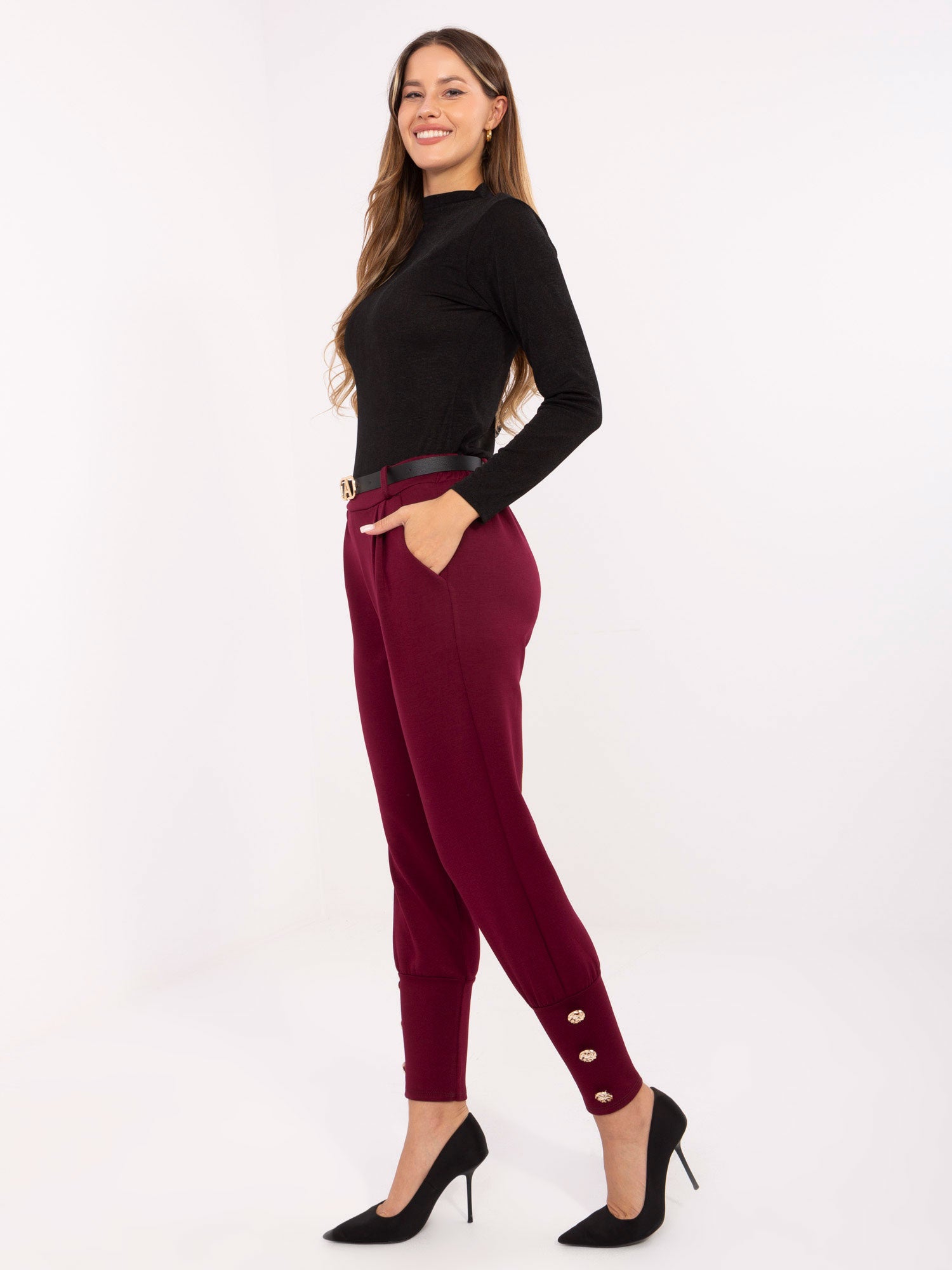 Bordowe eleganckie spodnie dresowe