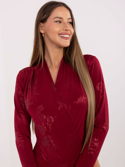 Bordowe eleganckie body w kwiaty