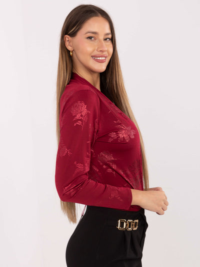 Bordowe eleganckie body w kwiaty