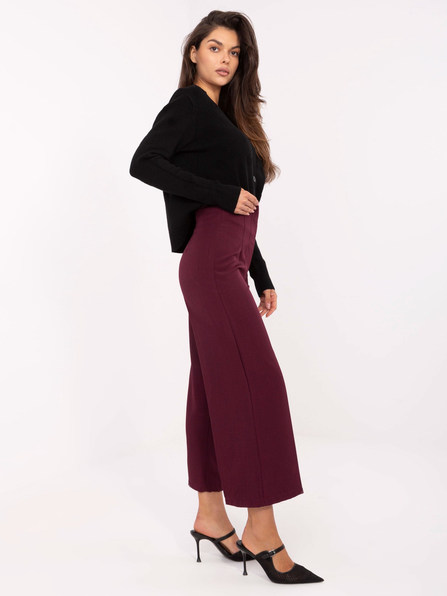 RUE PARIS Bordowe eleganckie spodnie kuloty