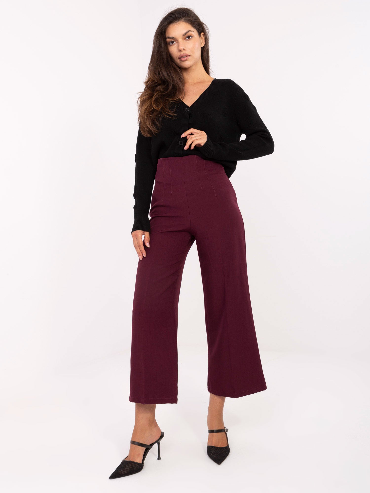 RUE PARIS Bordowe eleganckie spodnie kuloty