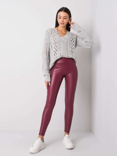 RUE PARIS Bordowe legginsy z ekoskóry
