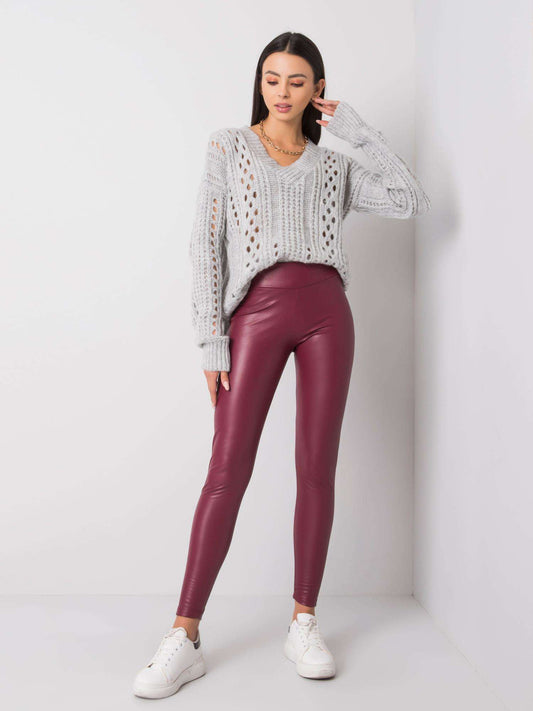 RUE PARIS Bordowe legginsy z ekoskóry