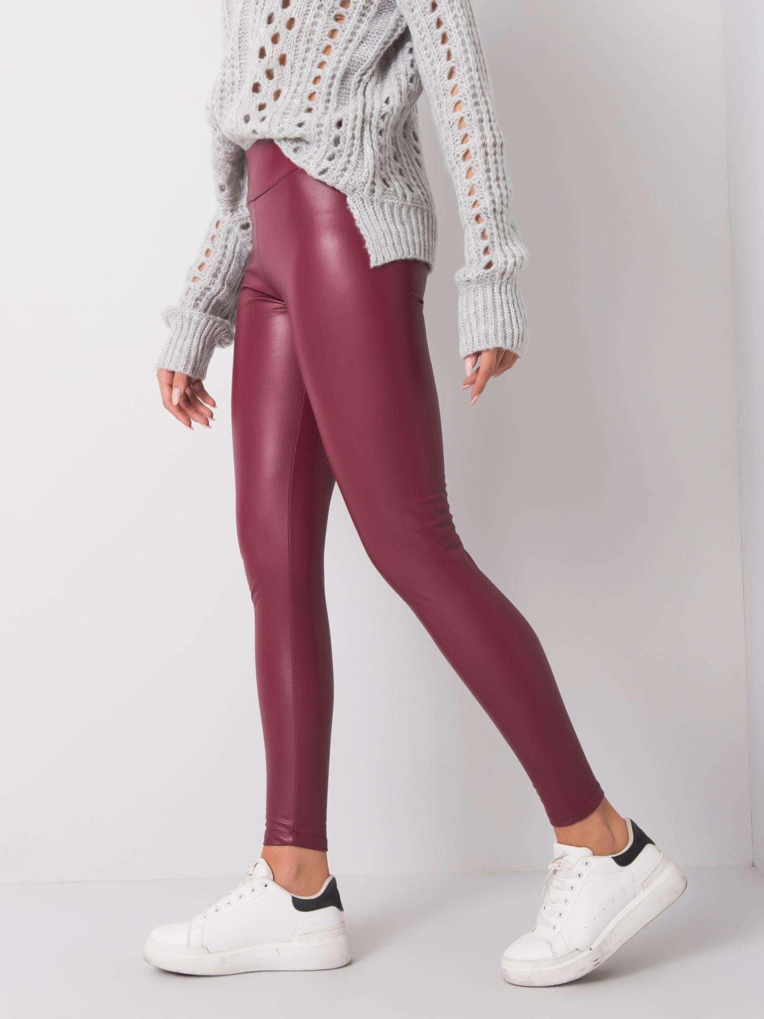 RUE PARIS Bordowe legginsy z ekoskóry