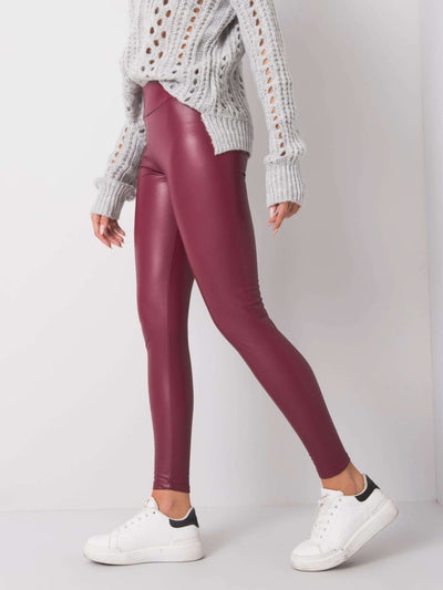 RUE PARIS Bordowe legginsy z ekoskóry