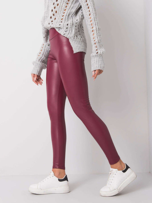 RUE PARIS Bordowe legginsy z ekoskóry