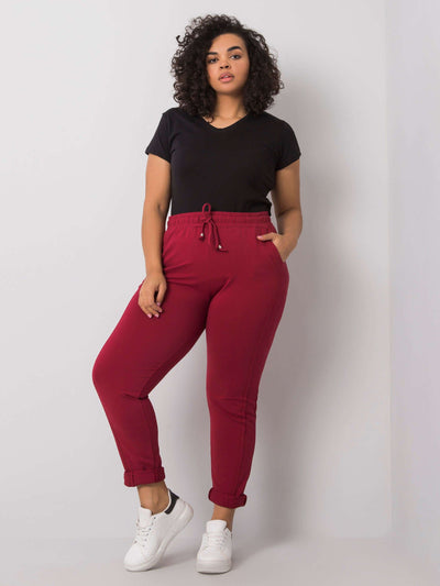Bordowe spodnie dresowe plus size z bawełny