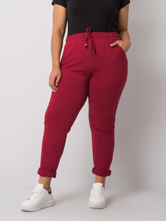 Bordowe spodnie dresowe plus size z bawełny