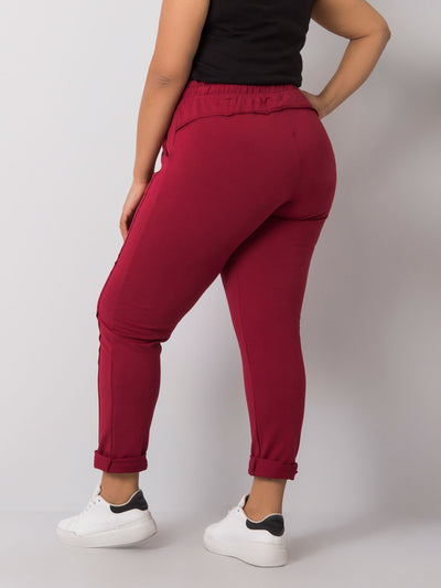 Bordowe spodnie dresowe plus size z bawełny