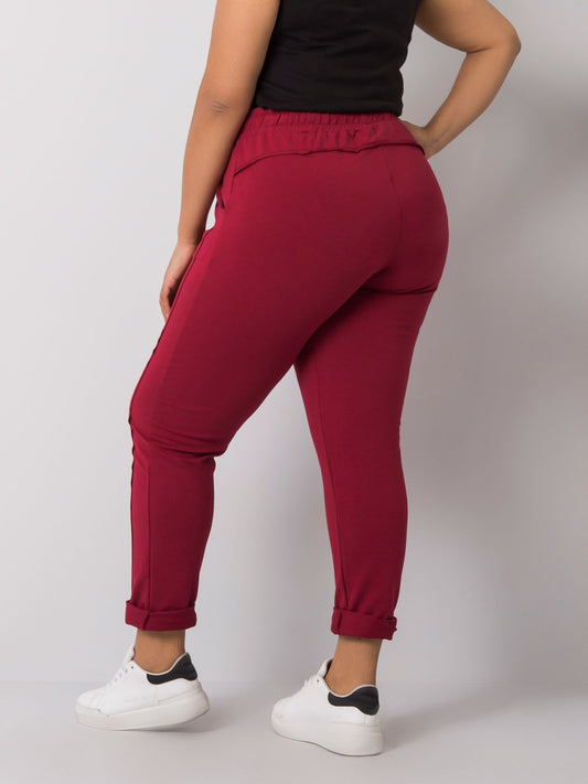 Bordowe spodnie dresowe plus size z bawełny