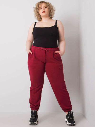 Bordowe bawełniane spodnie dresowe plus size