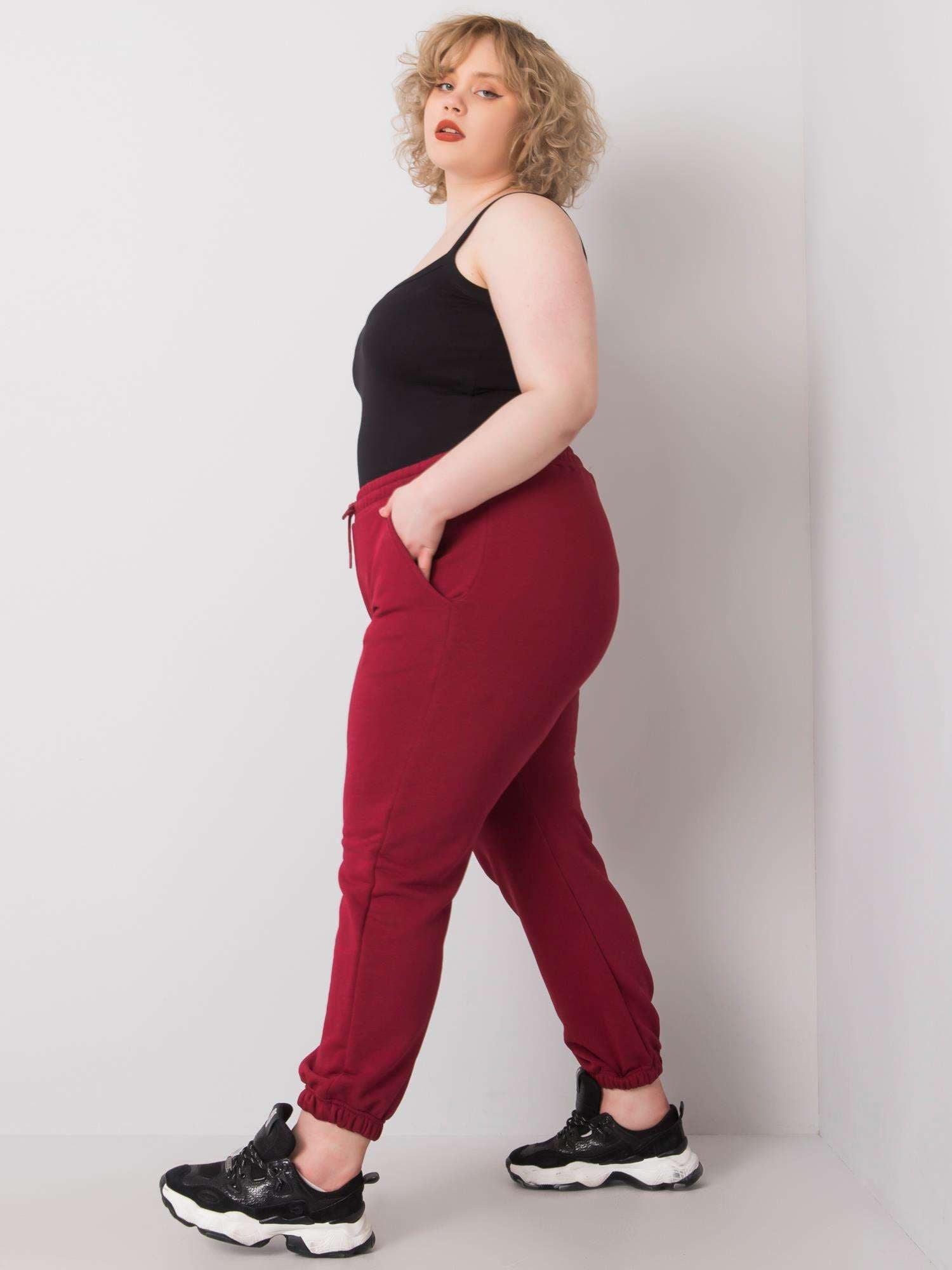 Bordowe bawełniane spodnie dresowe plus size