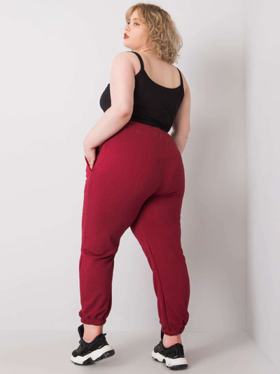 Bordowe bawełniane spodnie dresowe plus size