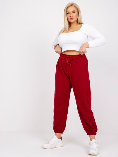 Bordowe bawełniane spodnie dresowe plus size