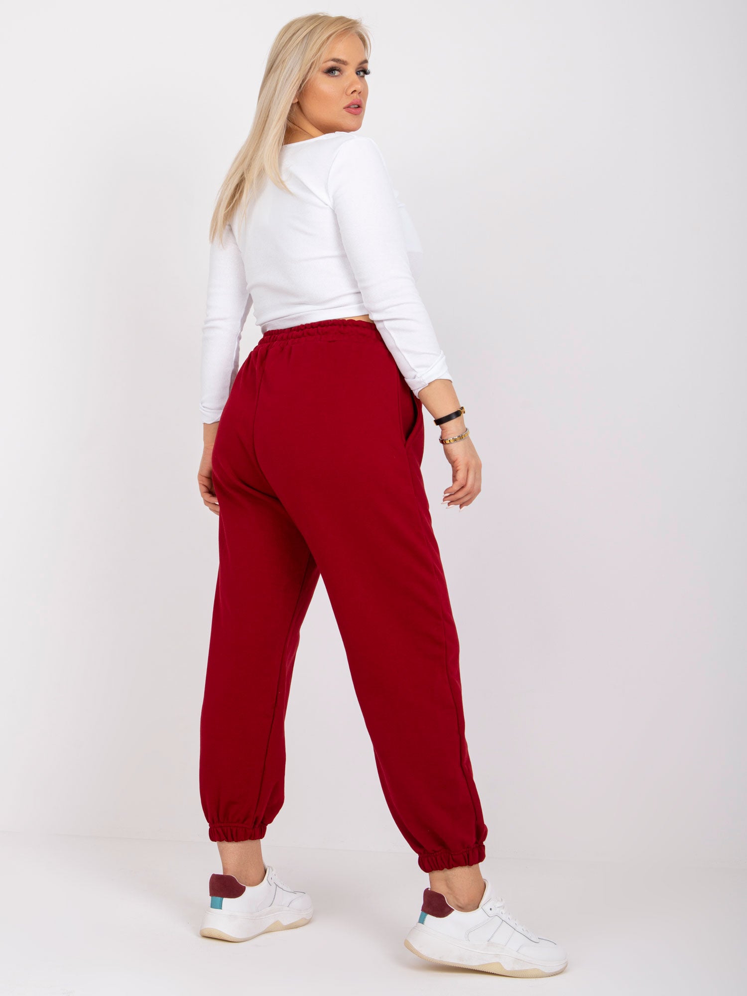 Bordowe bawełniane spodnie dresowe plus size