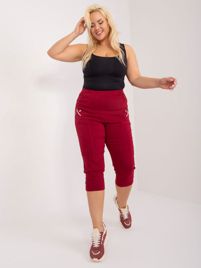 Bordowe spodnie rybaczki plus size z materiału