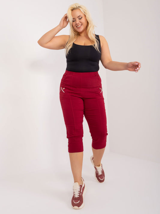 Bordowe spodnie rybaczki plus size z materiału