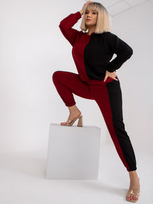 Bordowo-czarny damski komplet dresowy plus size