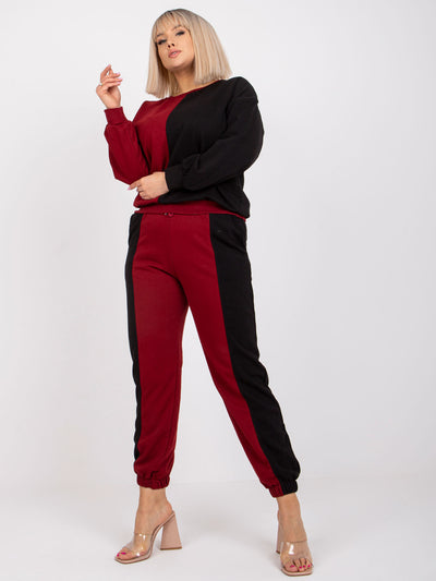 Bordowo-czarny damski komplet dresowy plus size