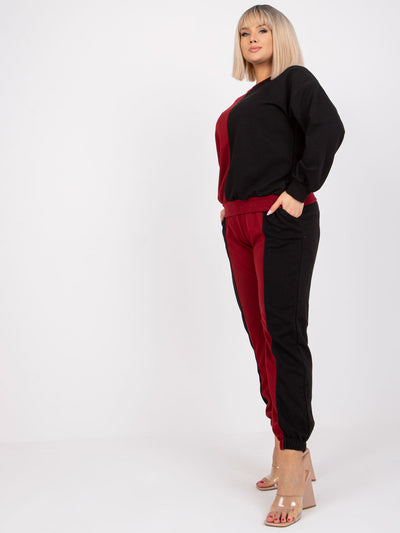Bordowo-czarny damski komplet dresowy plus size