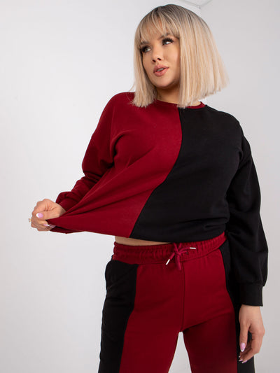 Bordowo-czarny damski komplet dresowy plus size
