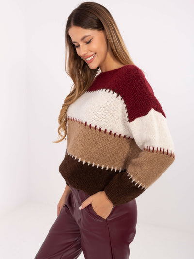 Bordowo-ecu sweter oversize z domieszką wełny