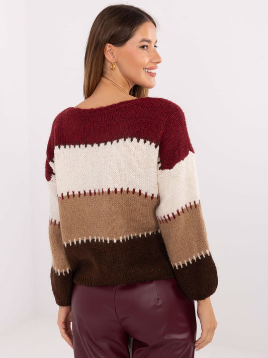 Bordowo-ecu sweter oversize z domieszką wełny