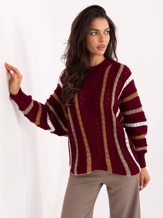 Bordowy sweter oversize z okrągłym dekoltem