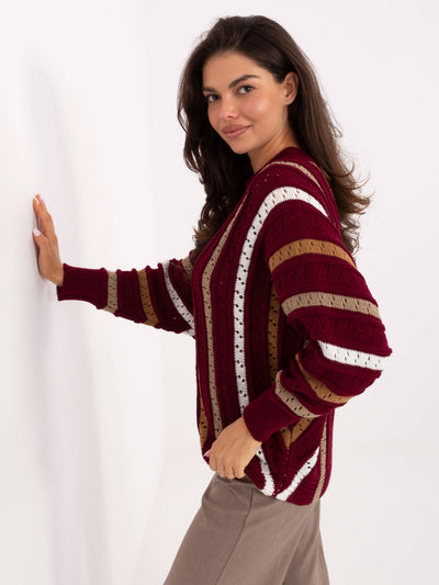 Bordowy sweter oversize z okrągłym dekoltem