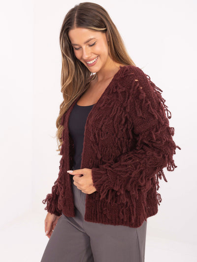 RUE PARIS Bordowy kardigan w stylu boho