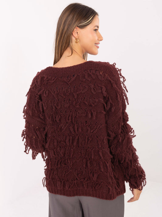 RUE PARIS Bordowy kardigan w stylu boho