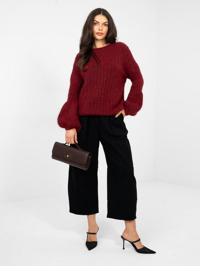 Bordowy sweter oversize w szeroki prążek