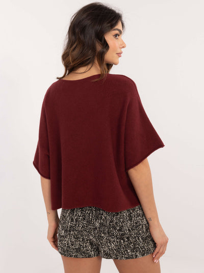 Bordowy sweter oversize z domieszką wiskozy