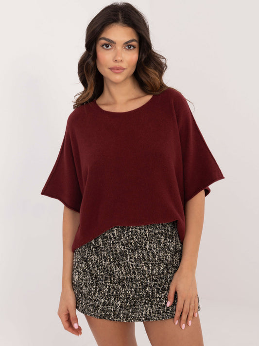 Bordowy sweter oversize z domieszką wiskozy
