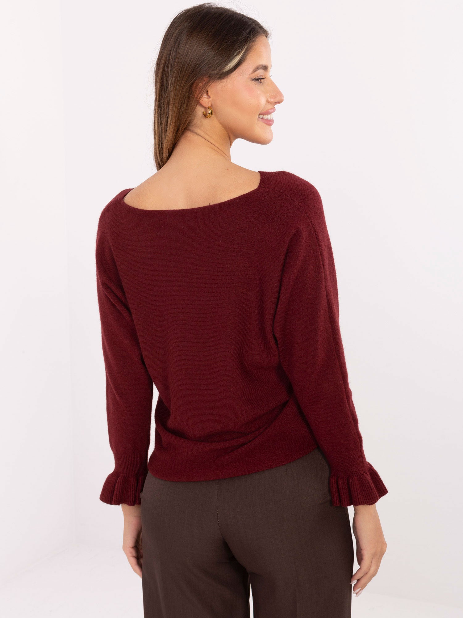 Bordowy damski sweter oversize z wiskozą