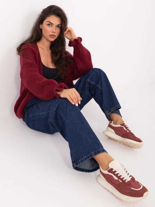 RUE PARIS  Bordowy damski kardigan oversize