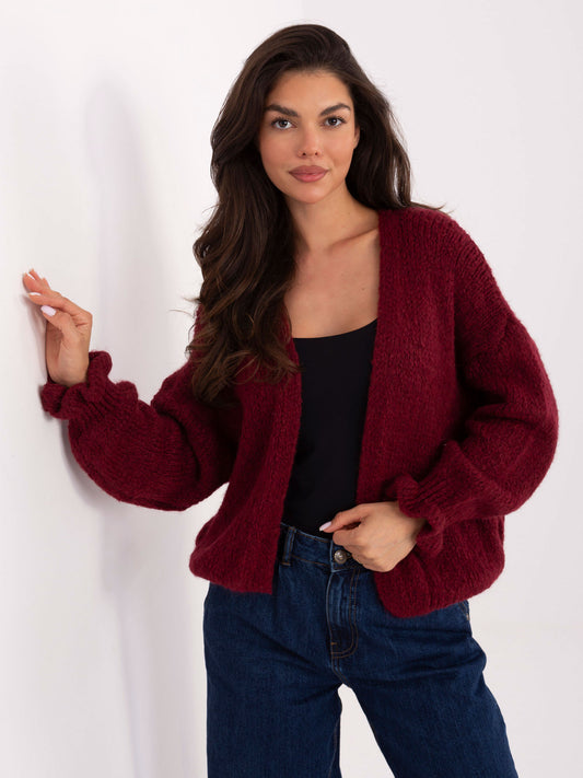 RUE PARIS  Bordowy damski kardigan oversize