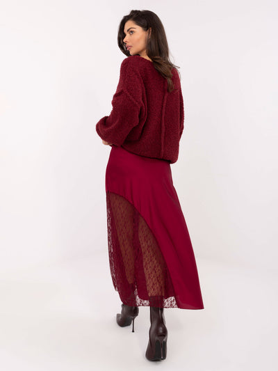 Bordowy sweter boucle o kroju oversize