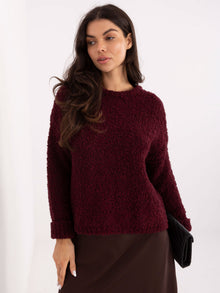 Bordowy sweter boucle z domieszką wełny