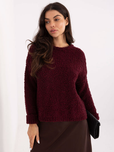 Bordowy sweter boucle z domieszką wełny