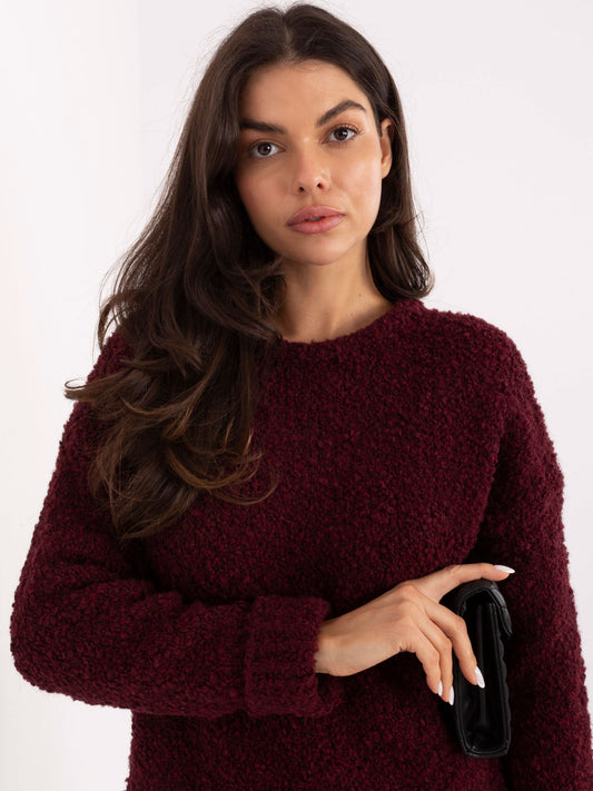 Bordowy sweter boucle z domieszką wełny