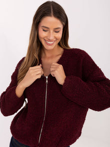 RUE PARIS  Bordowy rozpinany sweter boucle