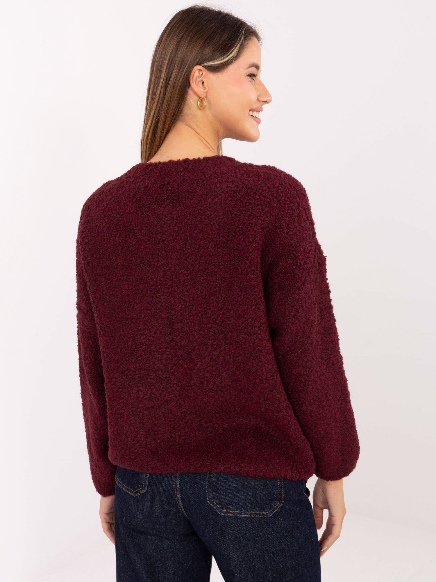RUE PARIS  Bordowy rozpinany sweter boucle
