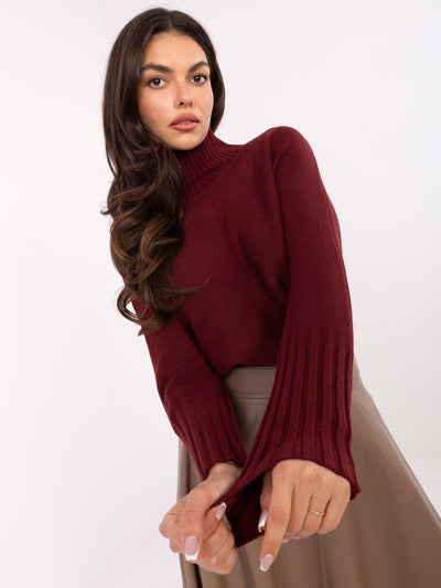 RUE PARIS Bordowy sweter oversize z golfem
