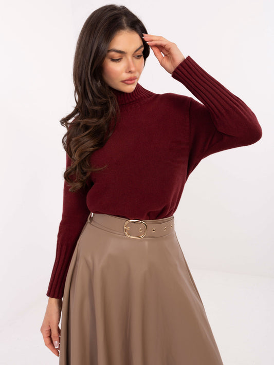 RUE PARIS Bordowy sweter oversize z golfem
