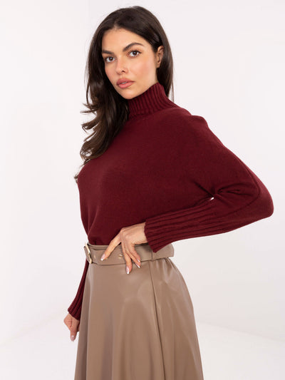 RUE PARIS Bordowy sweter oversize z golfem