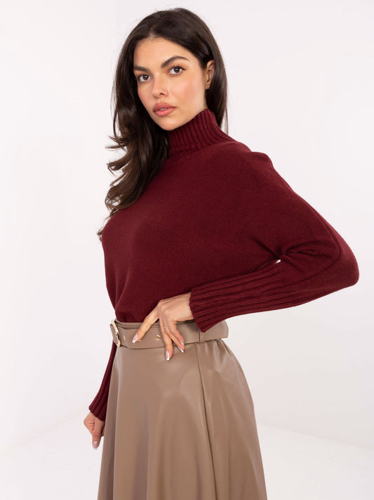 RUE PARIS Bordowy sweter oversize z golfem