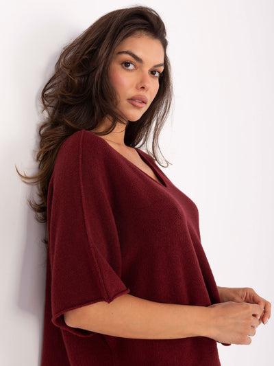 Bordowy damski sweter oversize z wiskozą