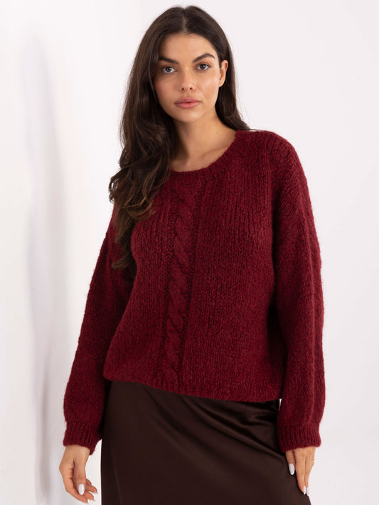 Bordowy sweter oversize z okrągłym dekoltem